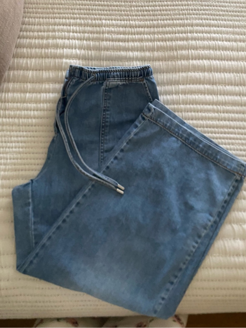 Oat New York Relaxed Drawstring Jeans in Blue Denim